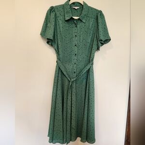Nanette Lepore Green Polka Dot A Line Button Down Dress Women's Size 8